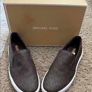 Michael Kors Brown Slip-On Loafers with White Sole